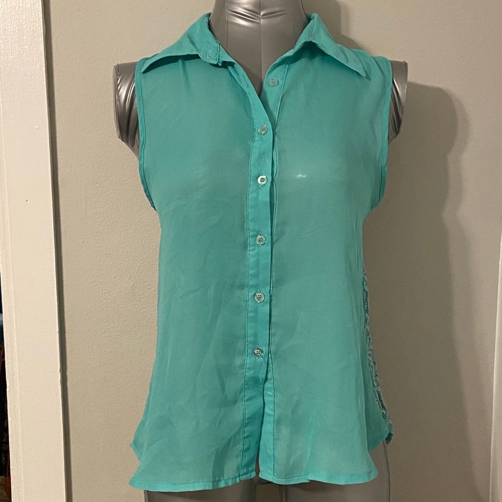 Teal Button Down Sleeveless Top